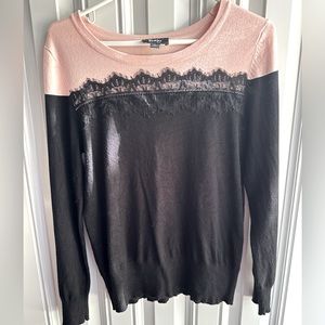 Pink/black sweater with lace detail